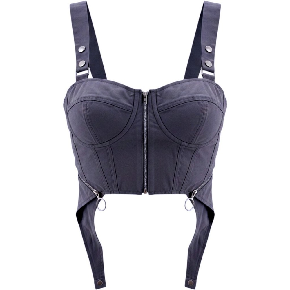 Forever 21 - Utility Garter Corset Top Zip Front Strappy‎ - Grey - S - Womens